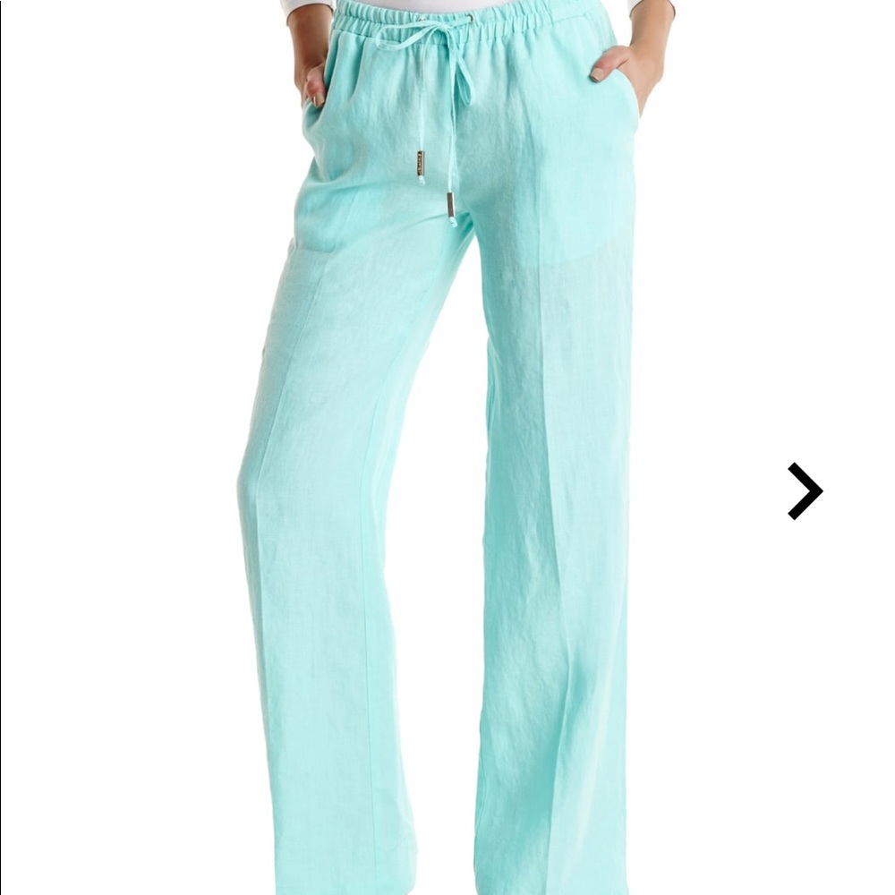 New Guess by Marciano Trista Linen Palazzo Ocean Blue Pants 0 XS